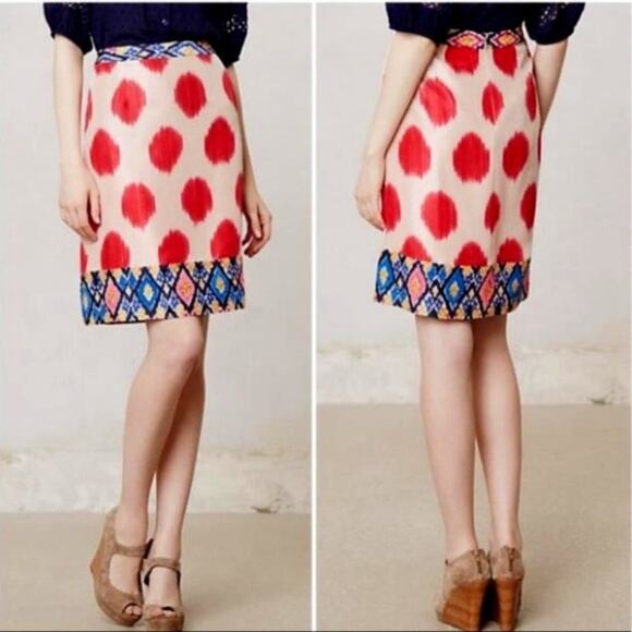 Maeve Anthropologie Pink Polka Dot Skirt Silk Size Small - Picture 1 of 12
